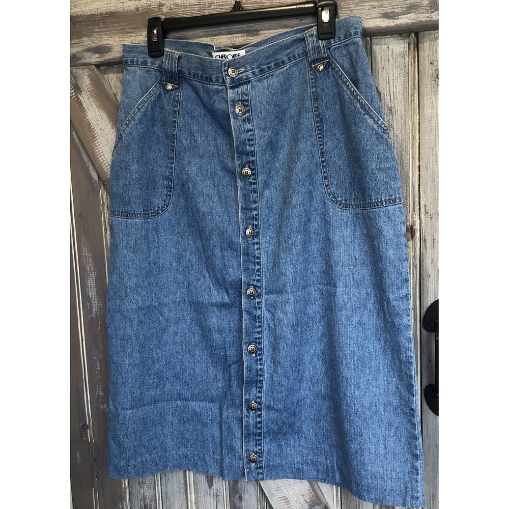 Vintage Cherokee Denim Button Skirt Pockets country Western Ranch 13/14